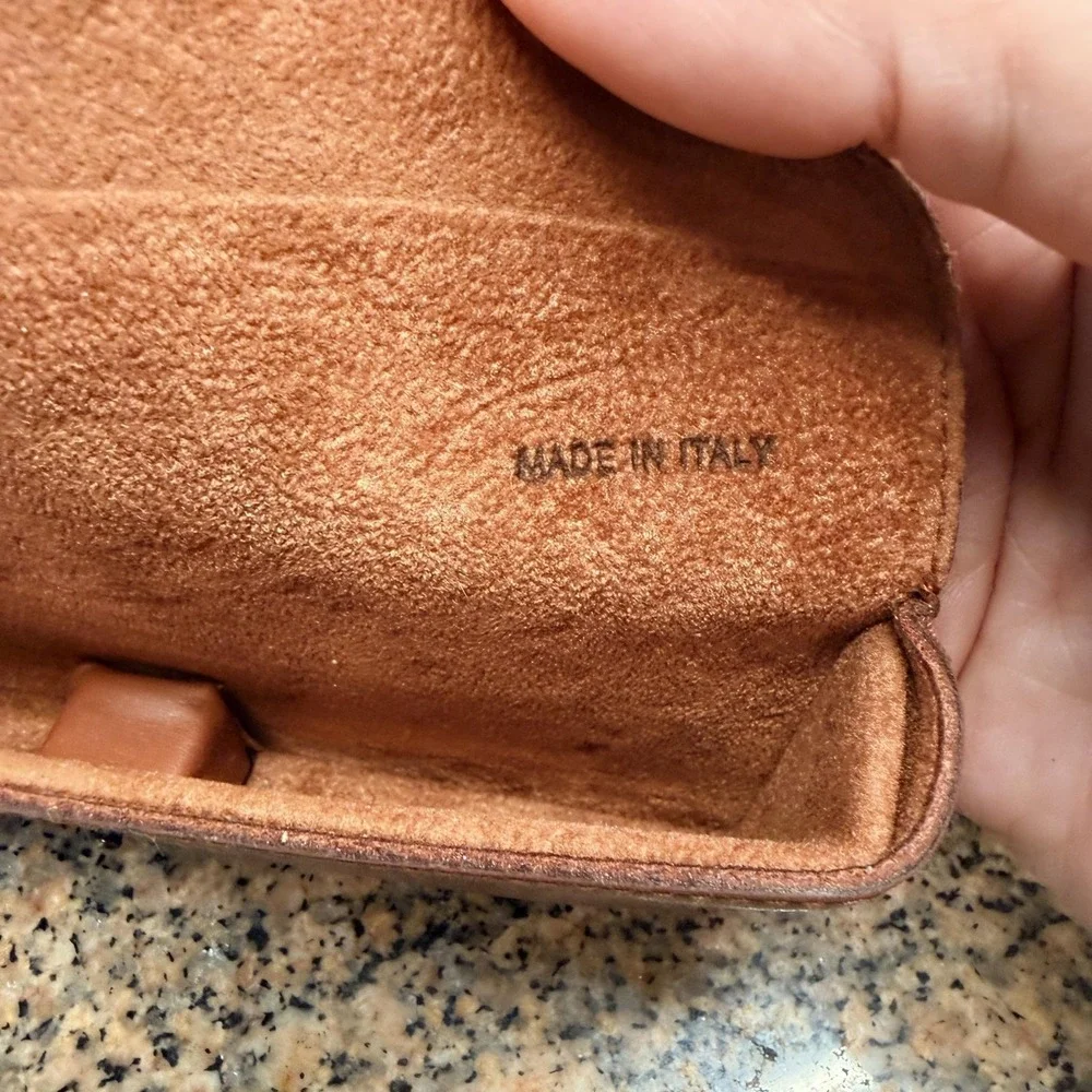 VTG Ray-Ban Brown Genuine Leather Embossed Sunglasses Case Made in Italy